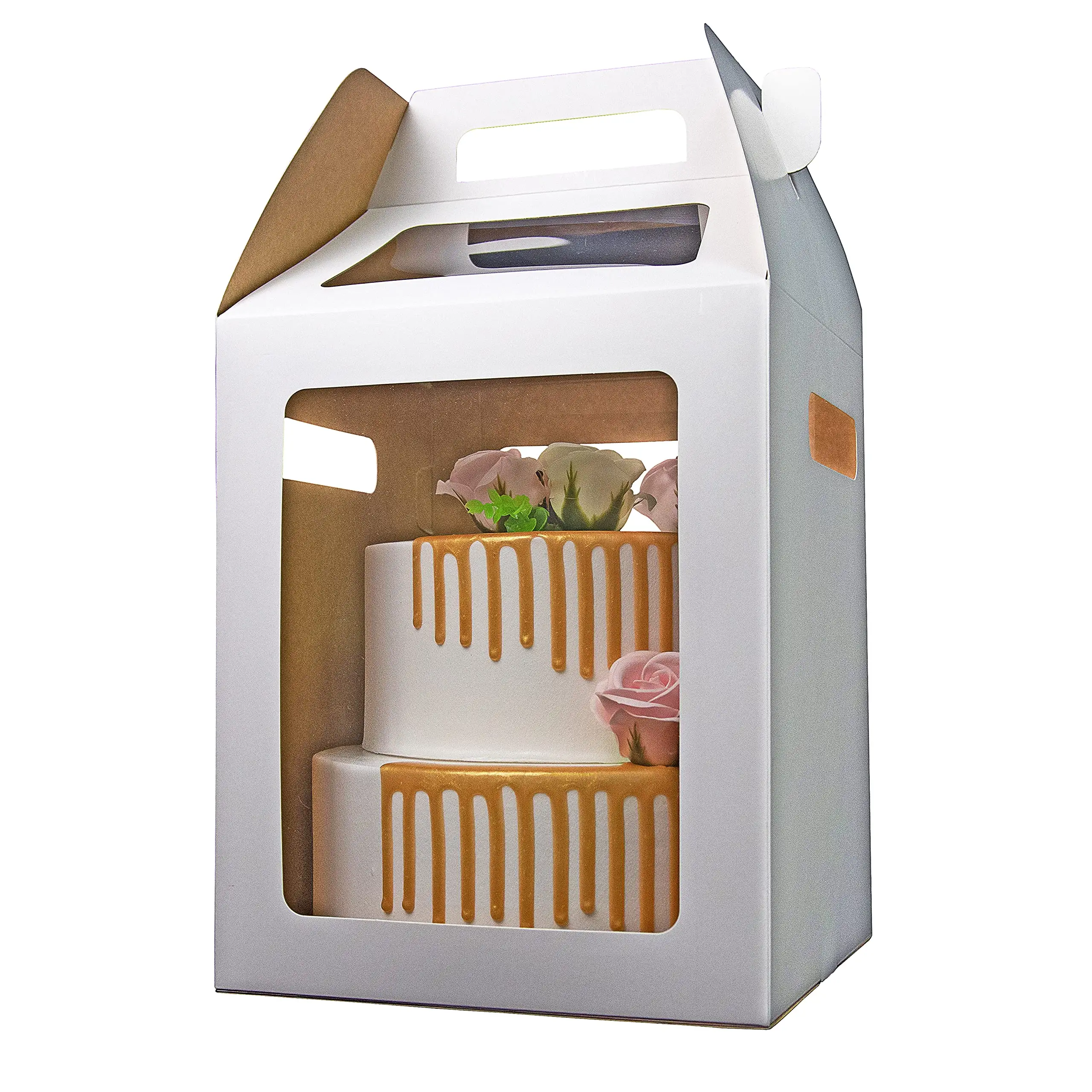 Tragbare 10x10x12inch hohe Kuchen behälter Papier kuchen boxen Kuchen träger für Party hochzeit mit 4 Fenstern