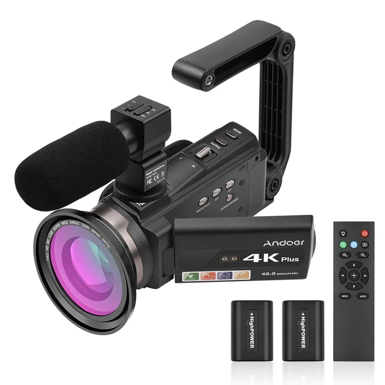 4K/60FPS 48MP WiFi Digital Videokamera Camcorder Recorder mit 16X Zoom 3 Zoll Touchscreen Batterien Fernbedienung