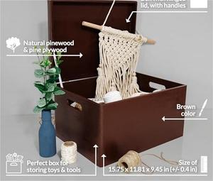 礼品盒储物文件 | 木质纪念品胸部大棕色木盒储物带铰链盖 - Product Image 5