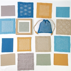 Sashiko Mending &amp; Patchwork <strong>Kit</strong> 5 Pcs of Water-Soluble Paper Stick'n Stitch <strong>Pattern</strong> Transfers 6 Pcs of Colorful Fabric for DIY - Product Image 4