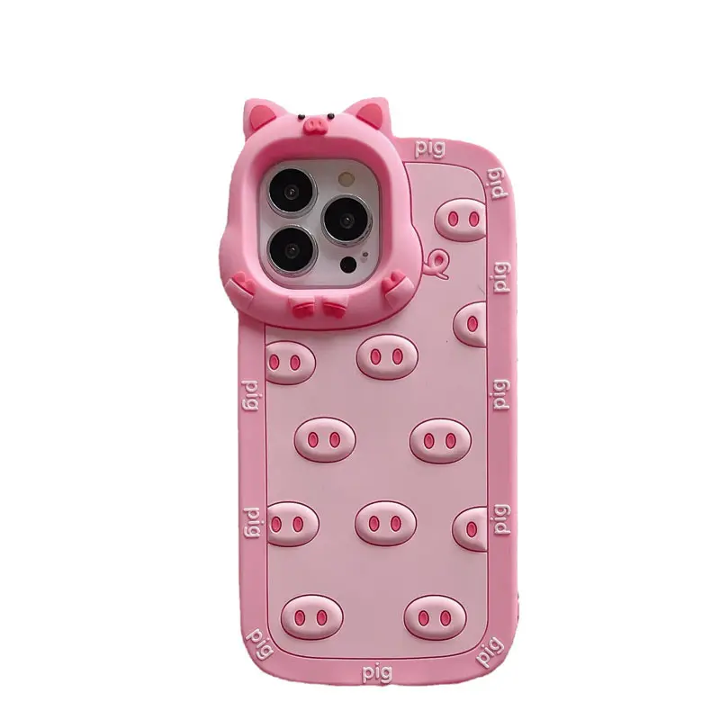 Casing ponsel silikon babi 3D lucu untuk iPhone 14 13 11 12 Pro Max casing penutup belakang Bumper tahan benturan babi lucu kartun lucu Funda