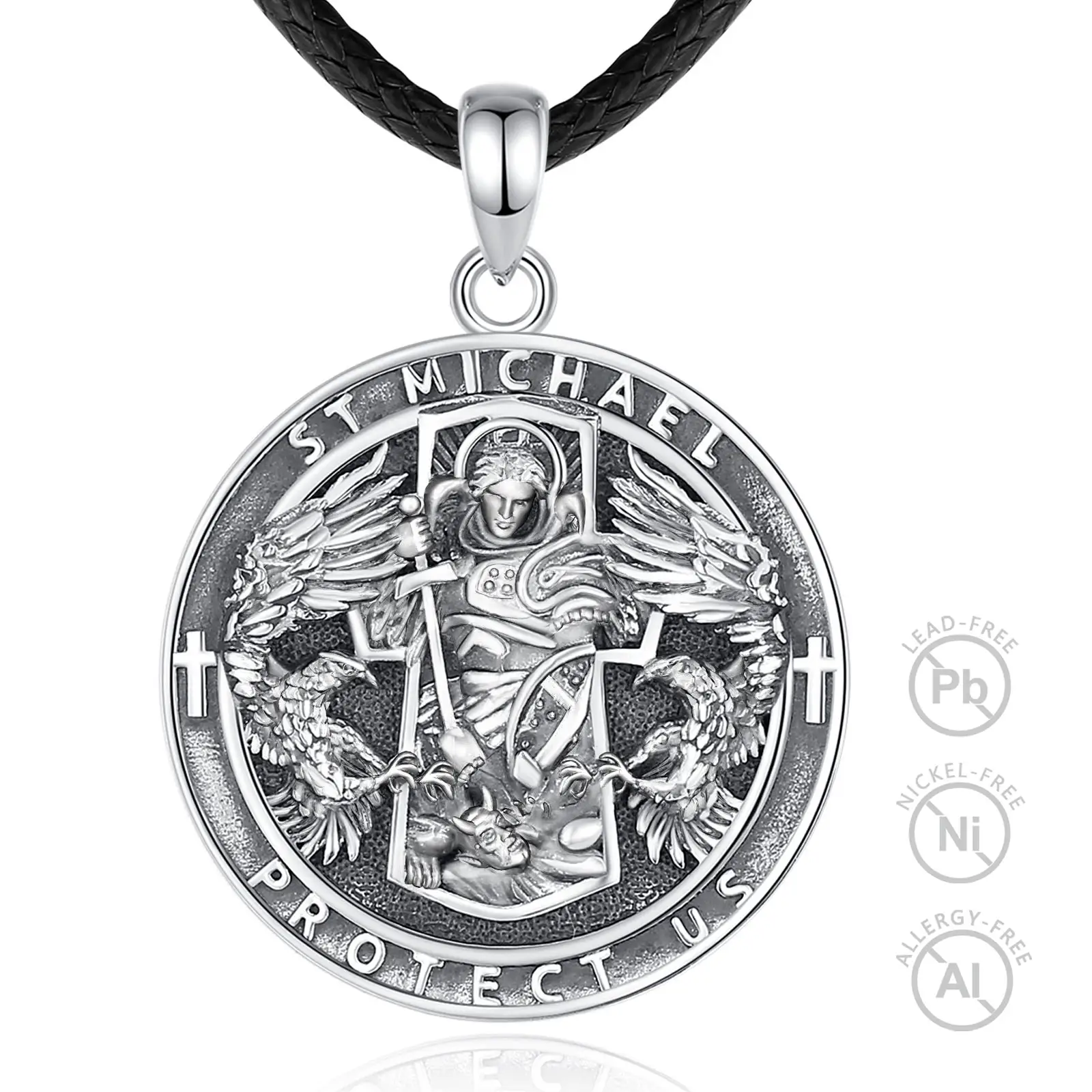 Merryshine 925 Sterlingsilber Patron des Heiligen St. Michael Medaille Anhänger-Halsband für Herren