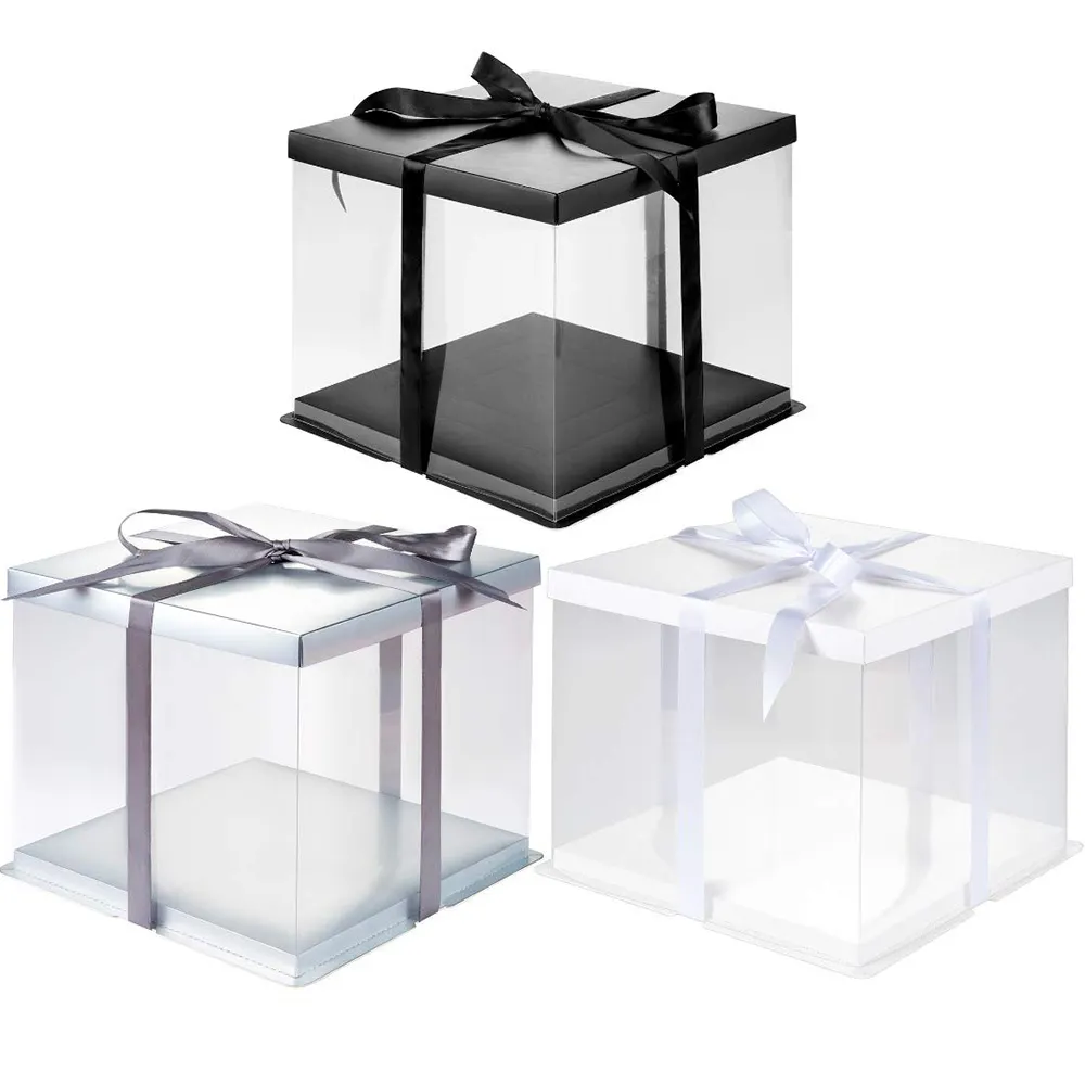 Caja de plástico transparente para Tartas, caja personalizada de lujo para cumpleaños, para invitados pop, cajas de tartas personalizables