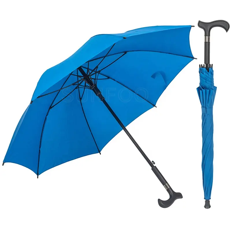 Guarda-chuva semiautomático para idosos e idosos, em linha reta, bastão de cana, guarda-chuva de chuva