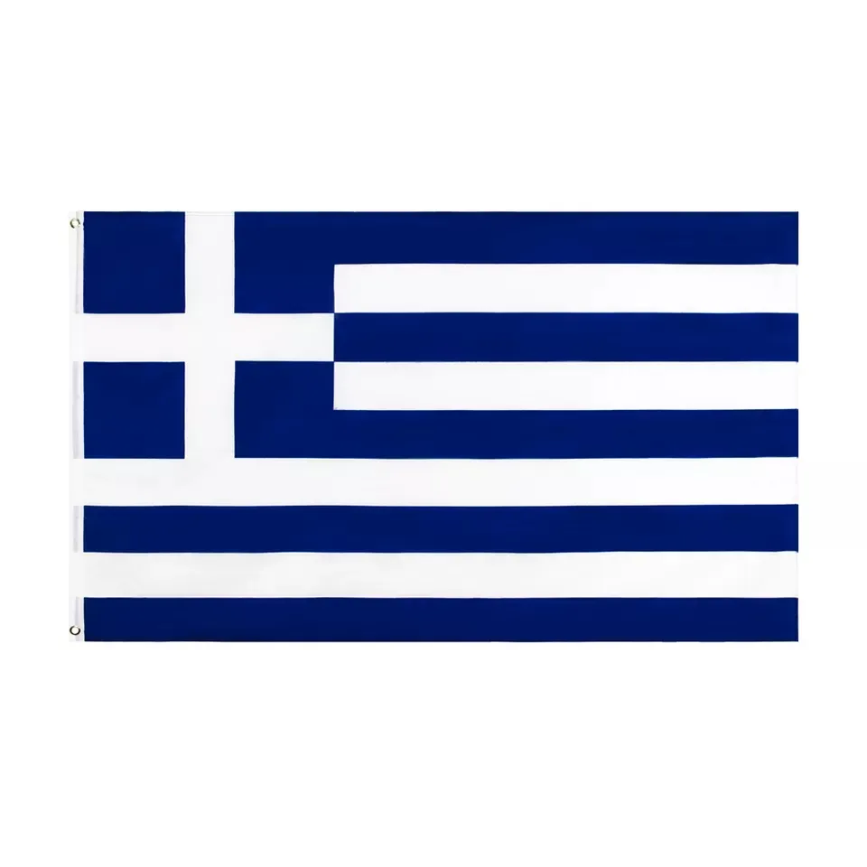 Atacado Transporte Rápido Impresso Poliéster Novo 3x5 Ft Latão Grommet Canvas Cabeçalho Duplo Costurado Grego Nacional Bandeira da Grécia
