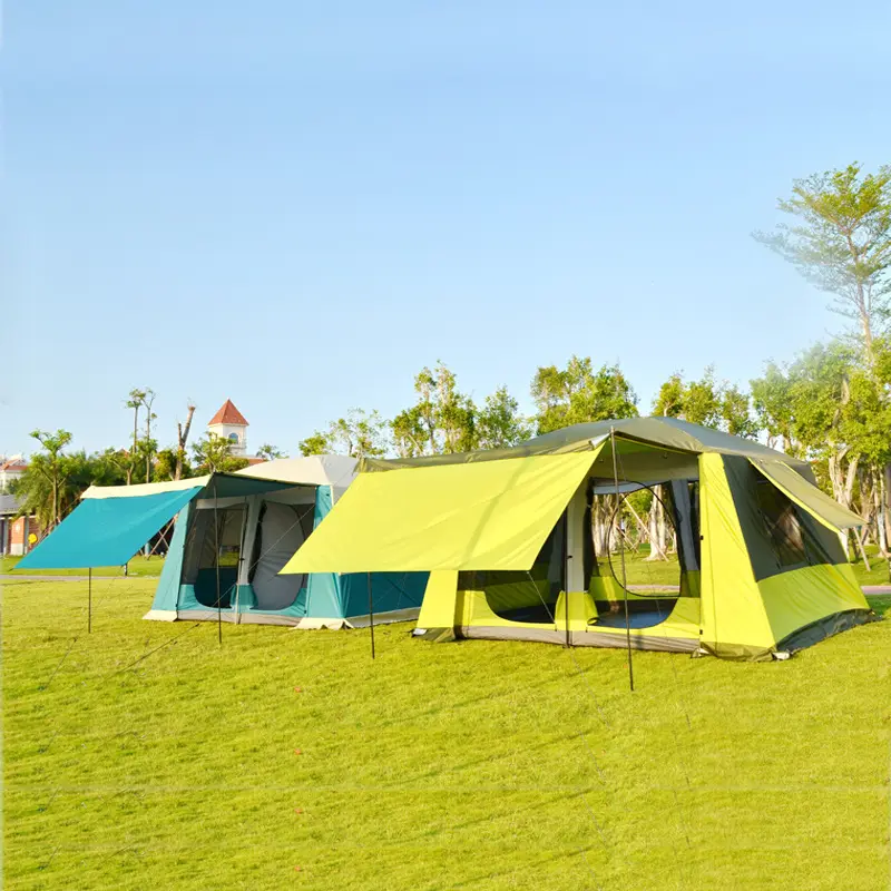 Camping al aire libre Double-decker dos dormitorio tienda Camping impermeable 8 personas de alta calidad gran tienda