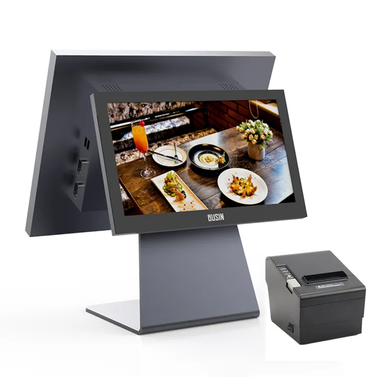 Hệ Thống Pos Màn Hình Cảm Ứng 2022 Inch Tốt Nhất 15.6 Máy Pos Màn Hình Kép Với Máy In Nhiệt 80Mm