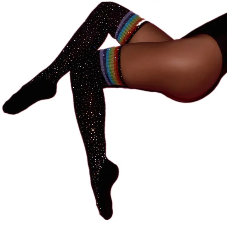 Long Stockings Women Cotton Warm Thigh High Fashion Striped Socks Over Knee Rhinestone Stockings for Ladies