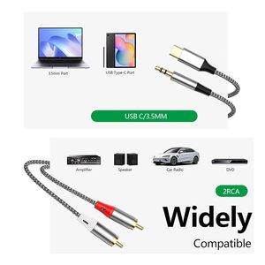 2-en-1 PVC dorado 3,5mm Audio hembra a 2 RCA Audio macho adaptador USB C RCA Cable para teléfono altavoz Monitor REPRODUCTOR DE DVD aplicaciones - Product Image 5