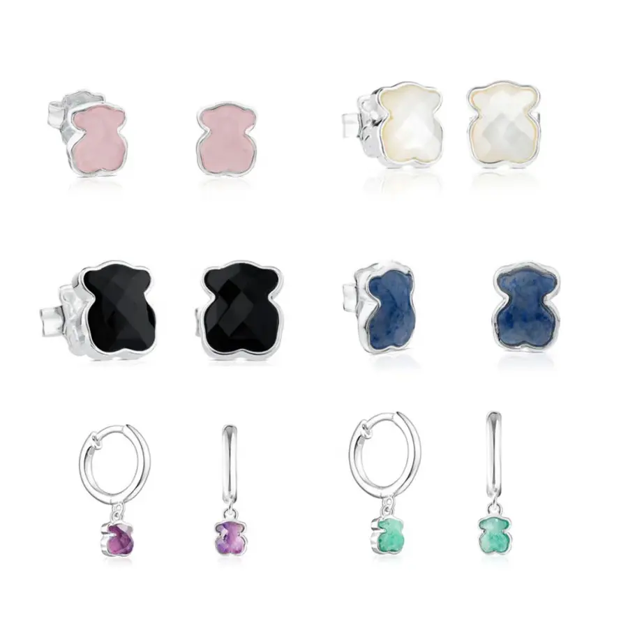 Holesale-pendientes de aro de plata de ley 100% para mujer, joyería con diseño de oso de España, 925