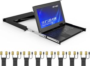 <strong>MT</strong>-<strong>VIKI</strong> 1U Rack Mount KVM Console, 8 Port KVM VGA Switch W/15.6'' LCD Monitor, 1080P, Integrated Touchpad+Keyboard+8 KVM Cables - Product Image 2