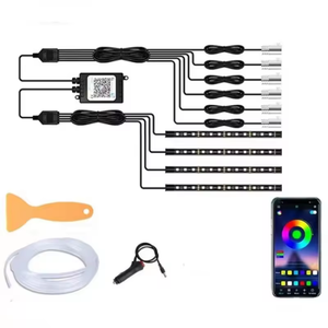 LED แสงโดยรอบชุดไฟเบอร์ออปติก RGB APP ควบคุมแสงสายเย็นออโต้คาร์ไฟตกแต่งอุปกรณ์ตกแต่งภายใน