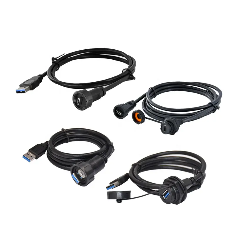 Adaptador de macho a hembra IP67 USB 3,0 2,0, tomas de enchufe tipo c, montaje en panel usb, cable conector impermeable