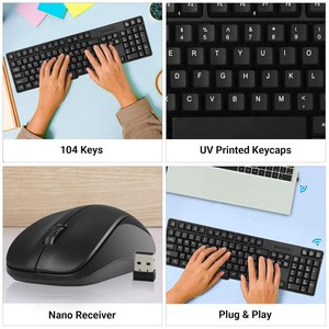 104-Key Full Size 2.4G USB Multimedia <strong>Wireless</strong> <strong>Keyboard</strong> Mouse Combo Office Silent <strong>Computer</strong> for PC Tablet Laptop - Product Image 5