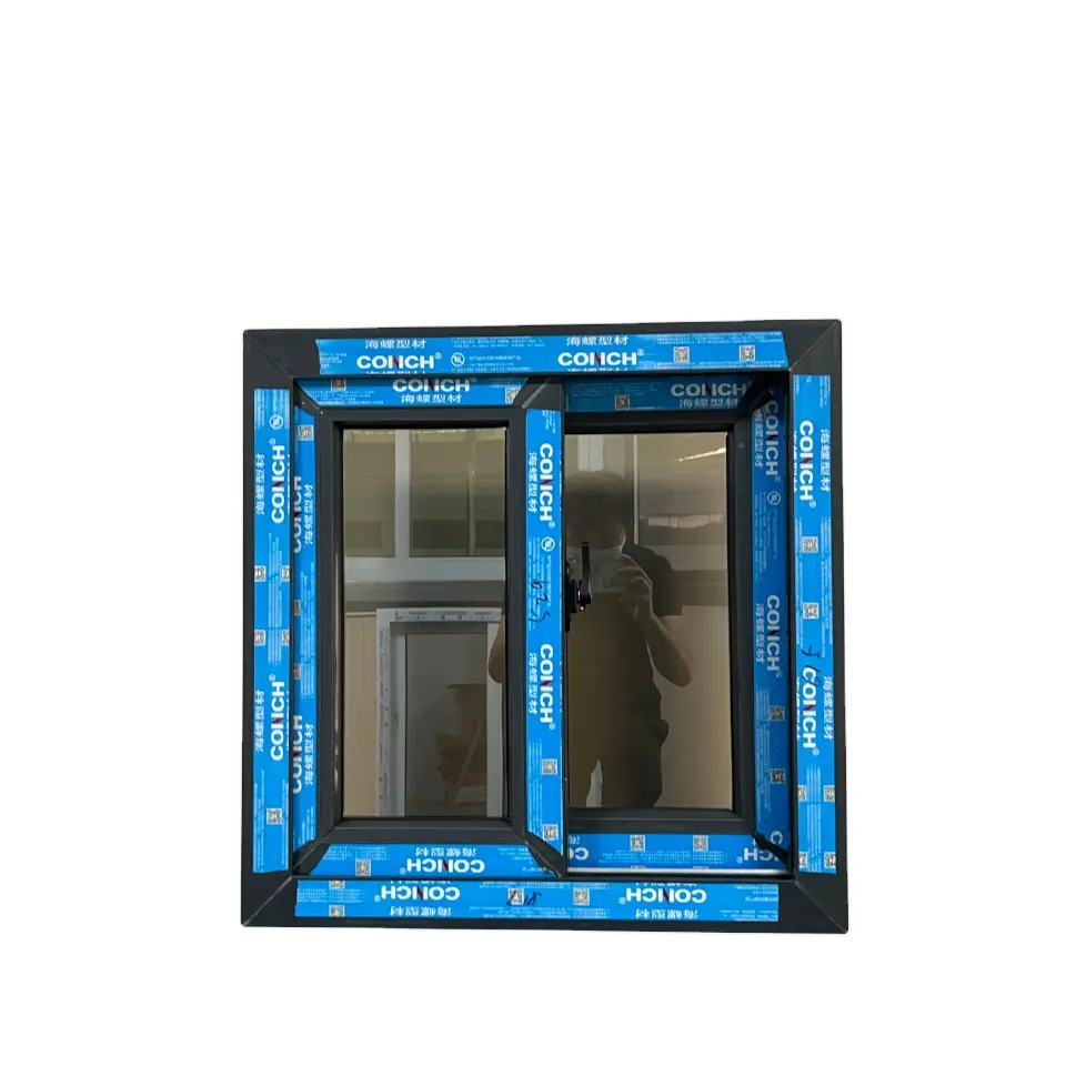 conch brand upvc/pvc profile sliding window plastic window with double low-e glass