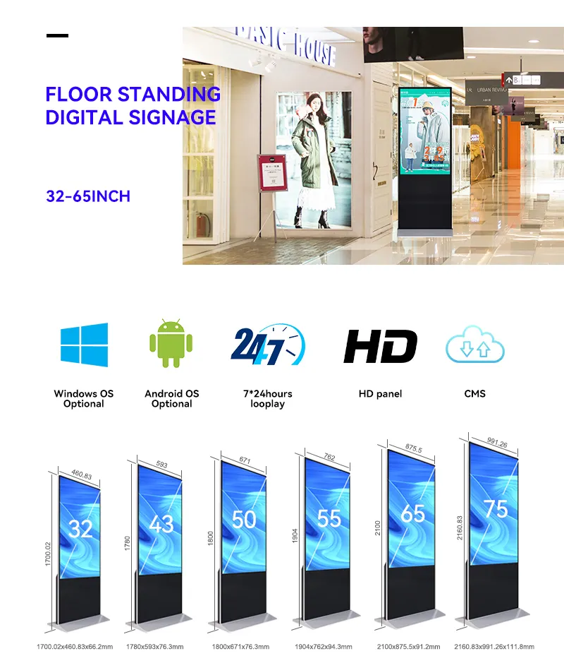 Layar Display Iklan Komersial Lcd 50 Inci Versi Android Vertikal Monitor Berdiri Lantai Digital Reklame Totem