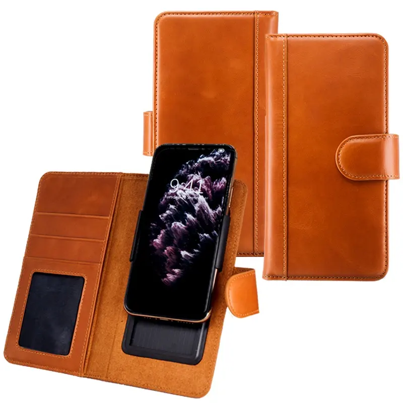 Sıcak satış deri cep telefonu kapak için 3M yapışkan bant ile evrensel klip cüzdan kart tutucu telefon kılıfı tüm telefon modeli için