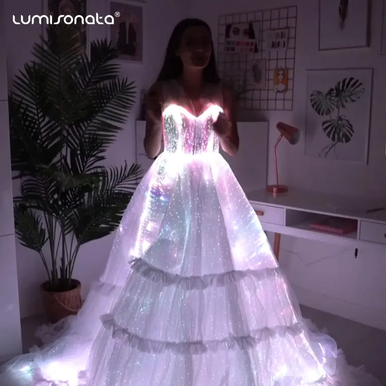 Luz Led de fibra óptica, tela luminosa, línea A, vestidos de novia, vestido de novia