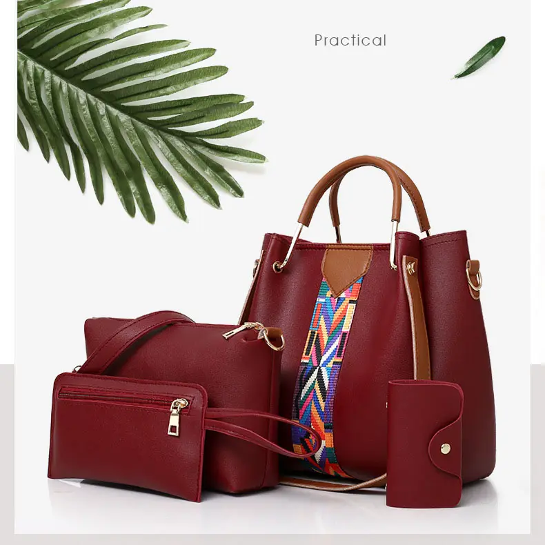 Hot Sale Cheap Price 4 Pcs in 1 Set Fashion Trends Ladies Bags Ladies Handbag Women Hand Bag Sets PU Handbags