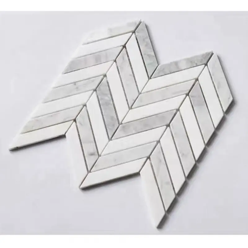Herringbone Shape Natural Stone White Marble Mosaic Tile For kitchen And Bathroom Wall Tile