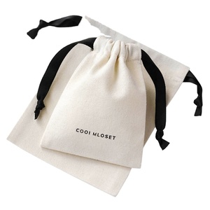 Bolso de tela de algodón con logotipo personalizado, bolsa de muselina con cordón, impresa - Product Image 5