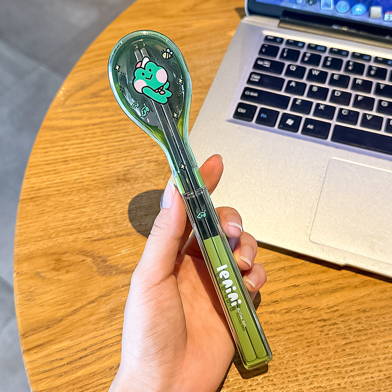 Stainless steel chopsticks and spoon-green