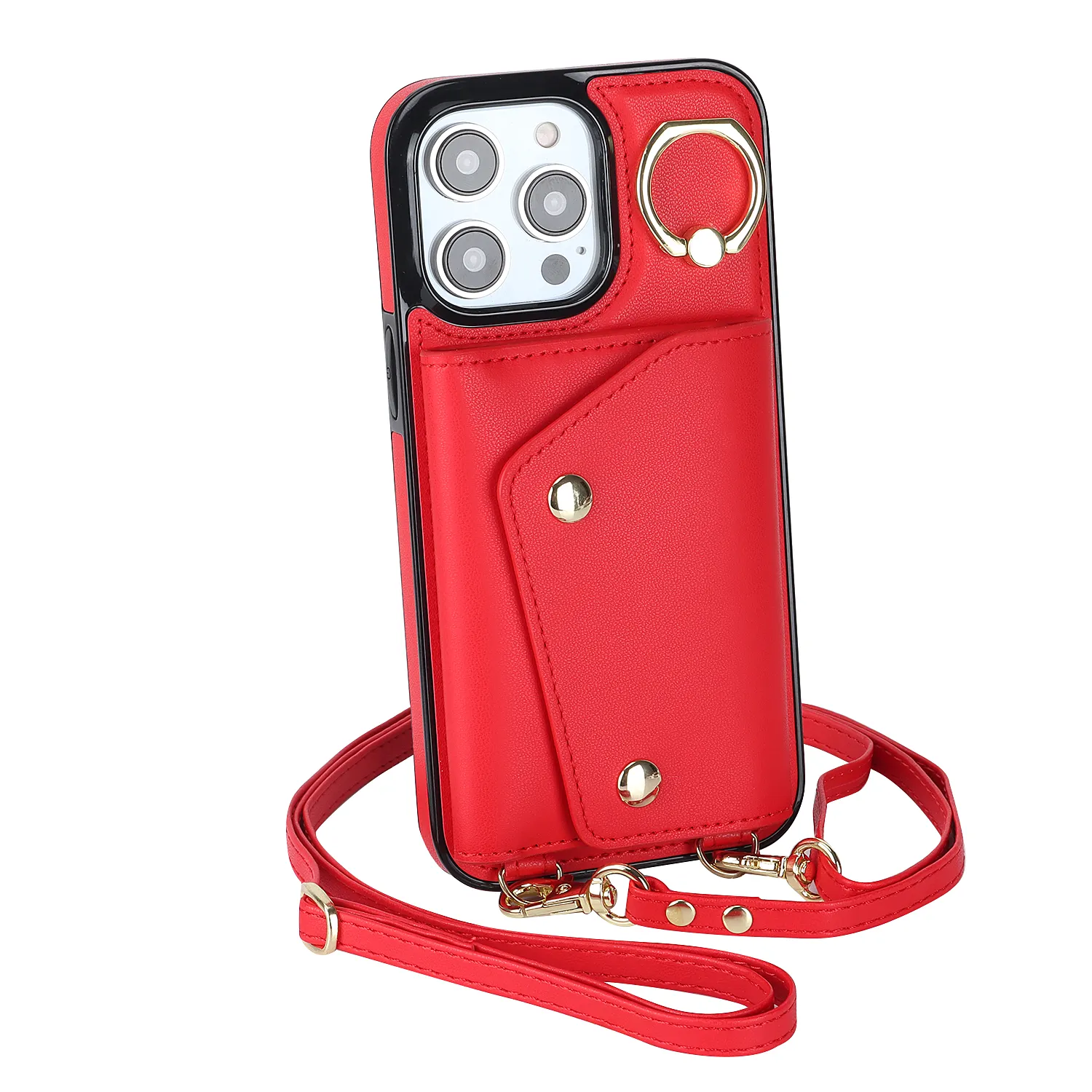 Lcrossbody Portemonnee Hoesje Voor Iphone 13 14 15 Pro Rfid Blocking Pu Lederen Handtas Flip Cover Met Kaartsleuven Houder