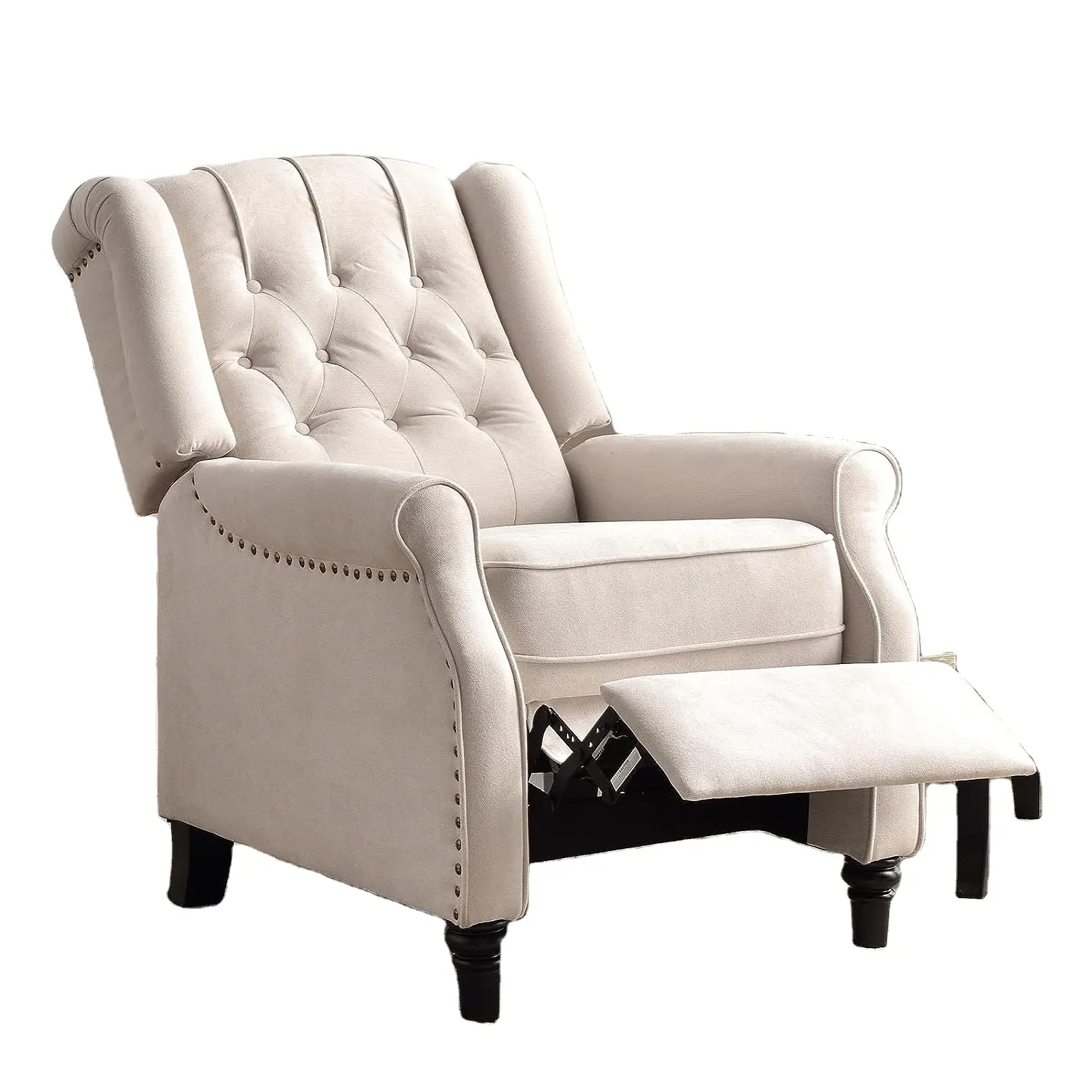 Fabric Armchair Push Back Recliner with Rivet Decoration, Single Sofa Accent Chair for Living Room with beige color