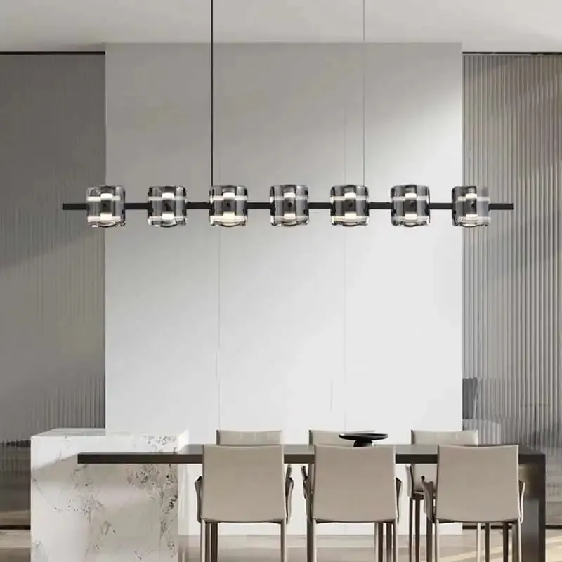 Italienisches minimalistisches glasglas in gerader form restaurant kronleuchter moderne minimalistische bar nordischer stil streifen led-licht