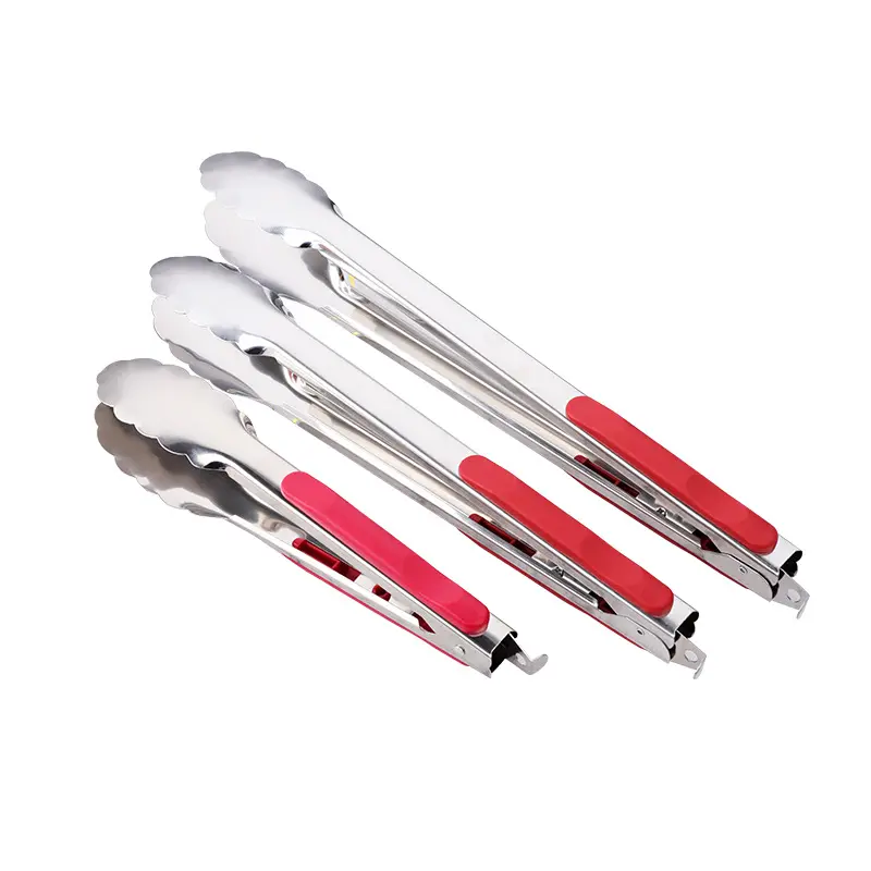 3 Piece Set Clip Silicone Metal Tongs Plastic Tong Stainless Steel Food Tong For Kitchen