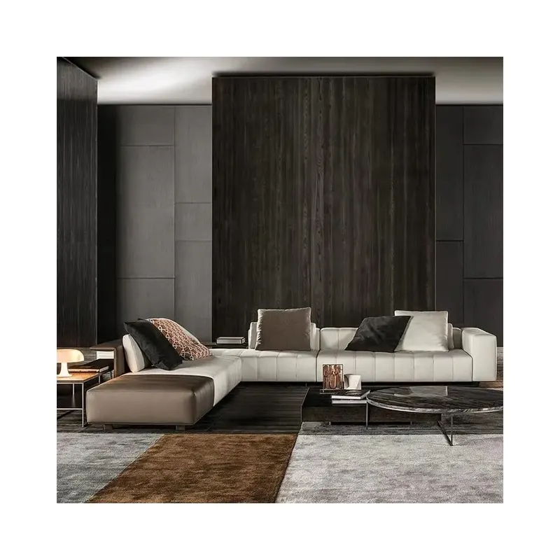 Juegos de sofás modernos de esquina de madera, juego de sofás de lujo modulares, muebles para sala de estar moderna