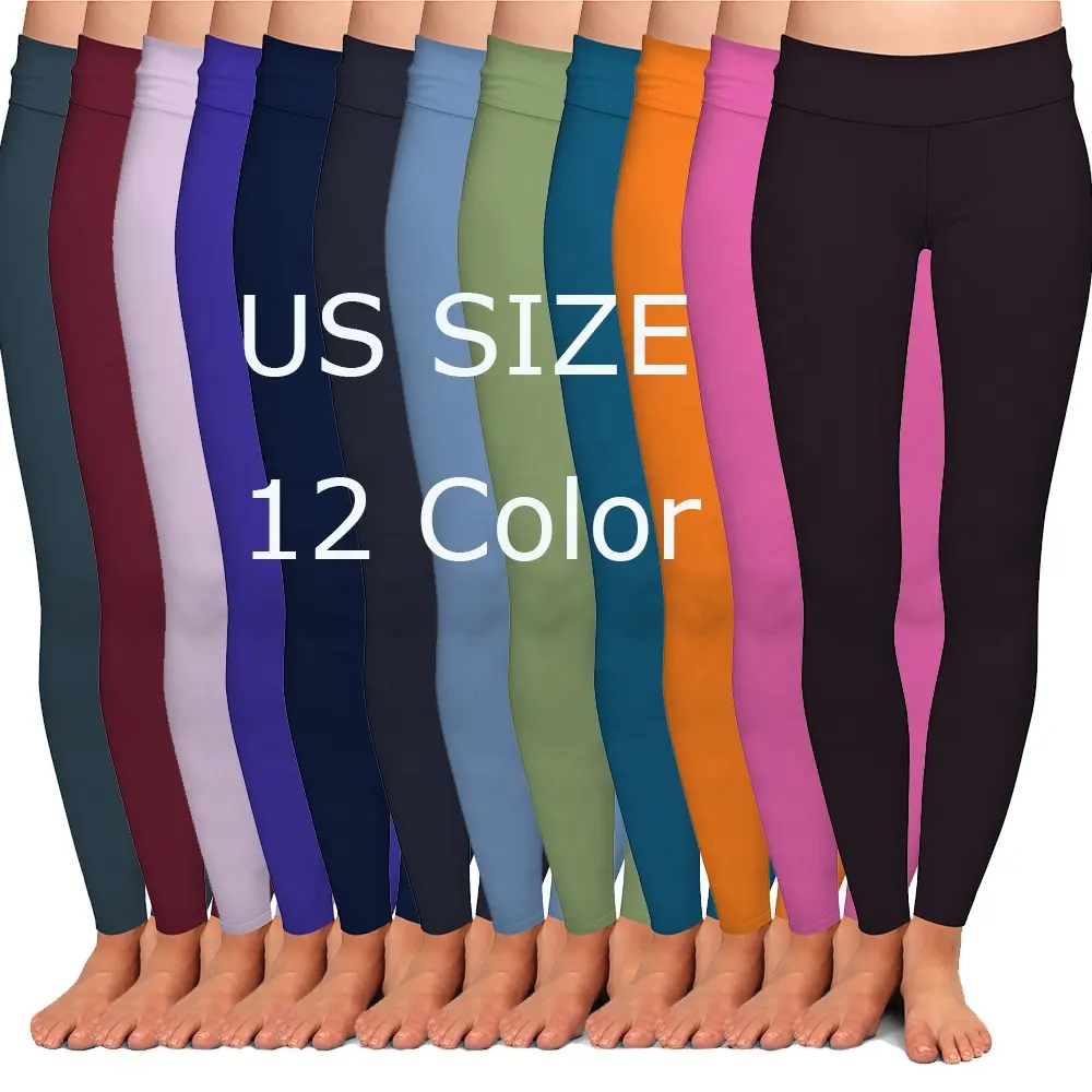 Mallas personalizadas para mujer, 92% poliéster, 8% licra, banda para la cintura para yoga, glúteos, suaves, doble cepillado, yiwu, color negro sólido