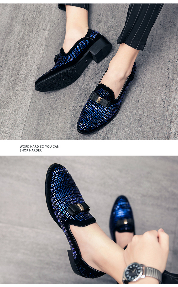 Genuine Leather Glitter Material Comfortable Loafer for Men Blue S219-3421 (STOCK ITEM) 8 PRISTINE