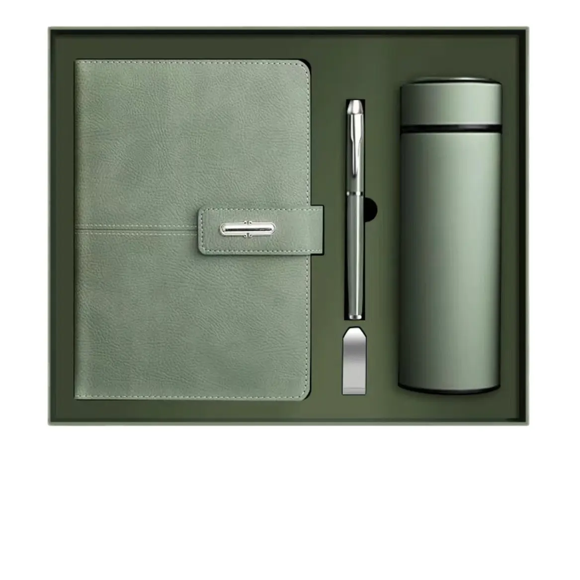 Custom Logo Premium Pu Leather Cover Business Notebook With Pen And Box Thermos Bottle Gift Set