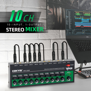 Metal 6.35mm TRS/TS <strong>Input</strong> <strong>Interface</strong> 10 Channel Stereo <strong>Audio</strong> Mixer Mini Sound Mixer with TYPE-C 5V Power Supply - Product Image 2