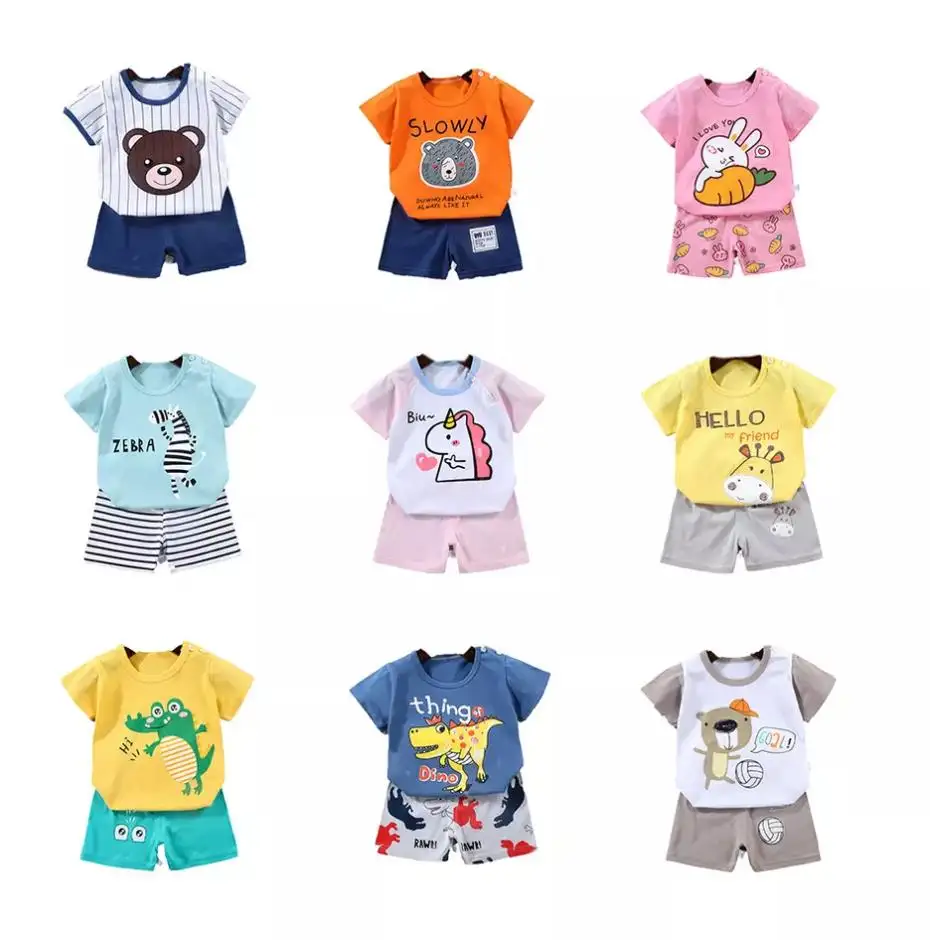 2022 new Cartoon baby suit summer girl pantaloncini stile occidentale vestito a due pezzi baby boy cute sleeve t-shirt pigiama