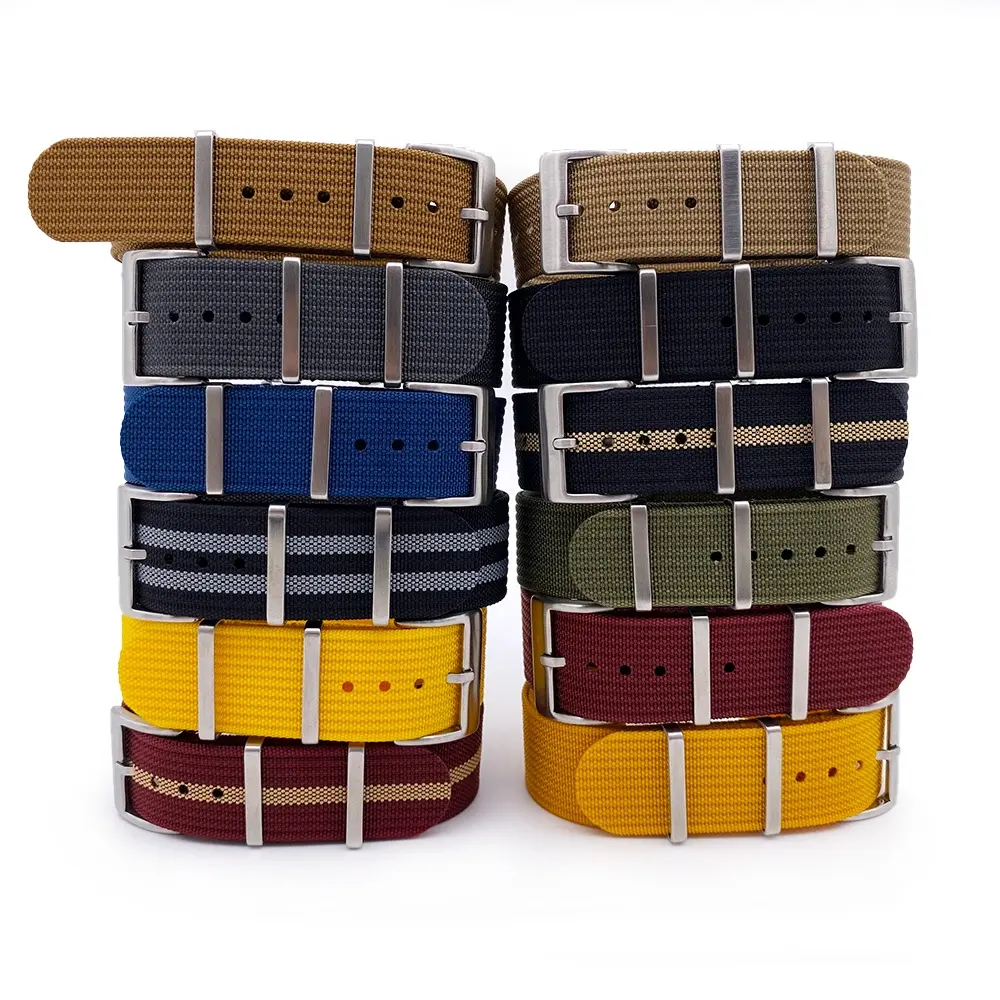 Custom Wholesale Single Pass Nylon Watch Band 18mm 19mm 20mm 21mm 22mm 24mm Braid Ballistic Fabric Ribbed Nylon Watch Strap