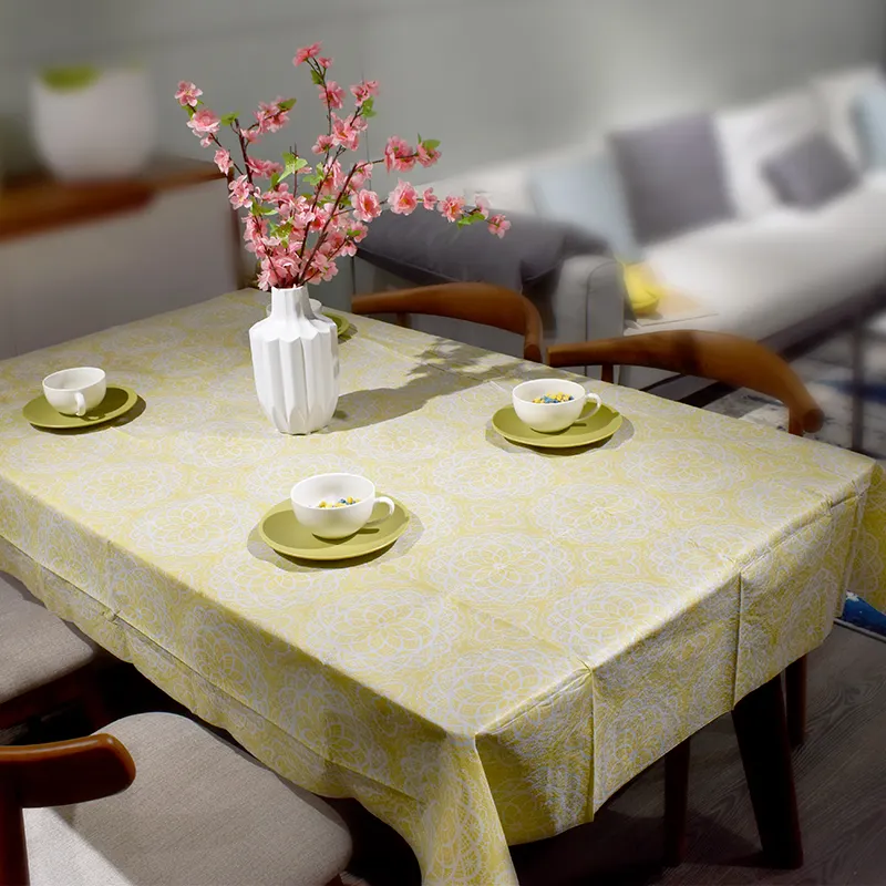 Hot selling Wholesale Vinyl Floral Tablecloth Spring Summer leaves decorative table cover PEVA/PVC film with flannel back