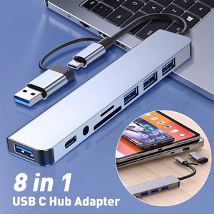 集线器扩展坞USB 3.0 4端口类型C至USB集线器8合2扩展坞适配器，适用于Macbook笔记本电脑手机和IPad - Product Image 1
