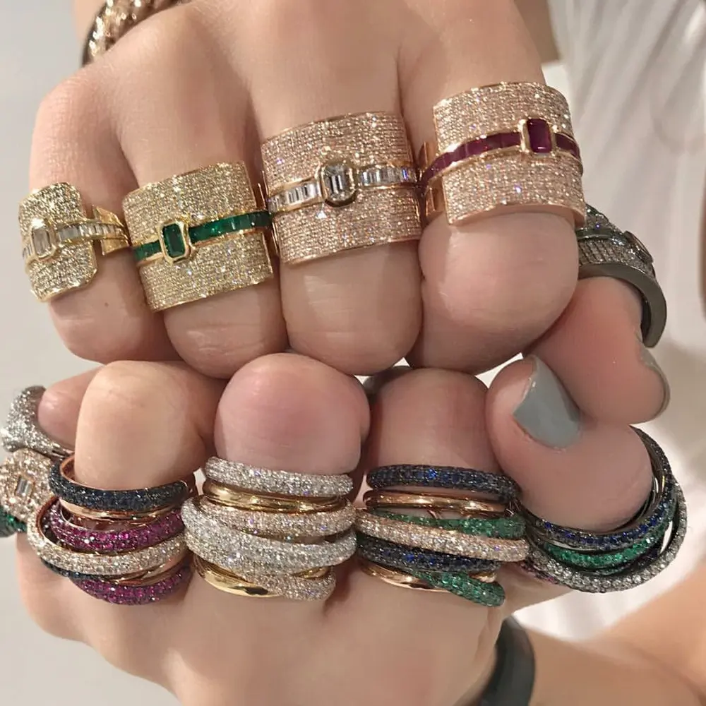 2021 Trendy Fashion Jewelry Women Shiny Multi-color Diamond Open Ring Hip Hop Luxurious AAA Zircon Adjustable Rings