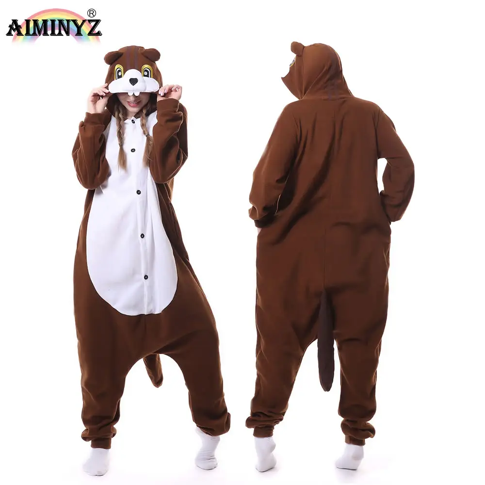 AIMINYZ Wholesale Winter Wholesale Cartoon Squirrel Animal Pijamas Cosplay Hoodie Costume Pajamas For Adult Onesie Sleepwear