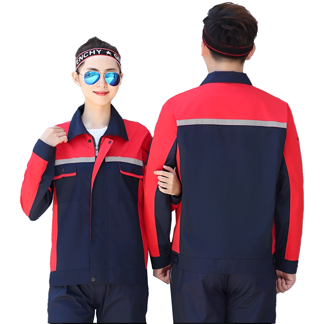 Veste rouge vers le bas bleu marine