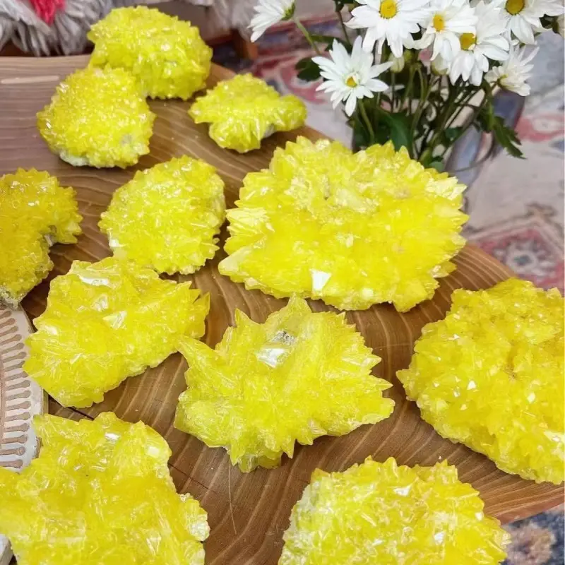 Vente en gros de minéraux naturels grappe de cristal de roche jaune citron grappe de cristal de soufre pour la décoration de la maison