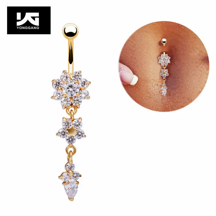 Sexy Flower Crystal ciondola l'anello di pancia argento placcato oro gioielli per il corpo anelli Piercing all'ombelico