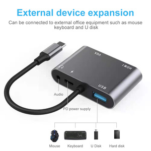 Portable 5 In1 <strong>USB</strong> Type C to <strong>HDMI</strong> VGA <strong>USB</strong> 3.0 PD Audio Hub <strong>Adapter</strong> 4K 30HZ Hub Multifunction <strong>Adapter</strong> <strong>USB</strong>-C Computer Accessories