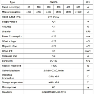 QNHC6 uscita 4V 5V ingresso dc 50A 100A 200A 300A 400A + 24V sensore di corrente Hall-Effect - Product Image 3