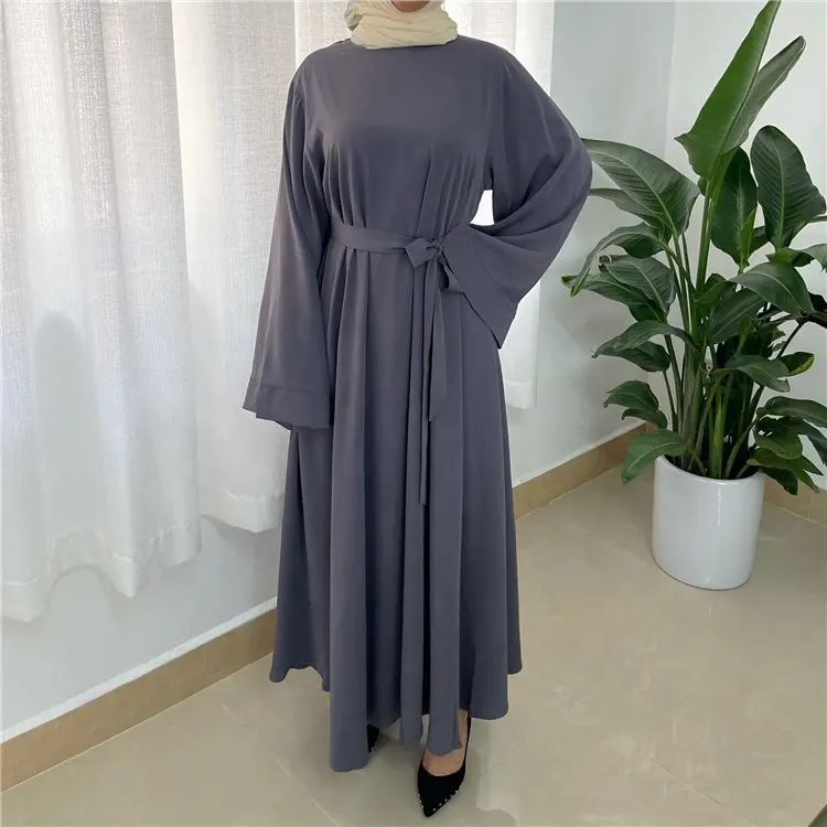 Mulheres 2021 New Arrivals Maxi Manga Longa Túnica Árabe Sexy Cor Sólida Tamanho Puls No Item Estoque Vestido Dos Muçulmanos Longo para o Verão