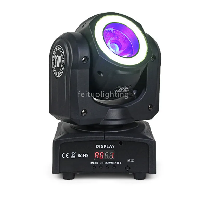 Minicabezal móvil de haz de luz LED, foco de cabeza móvil de 60W, RGBW, 4 en 1, DMX512