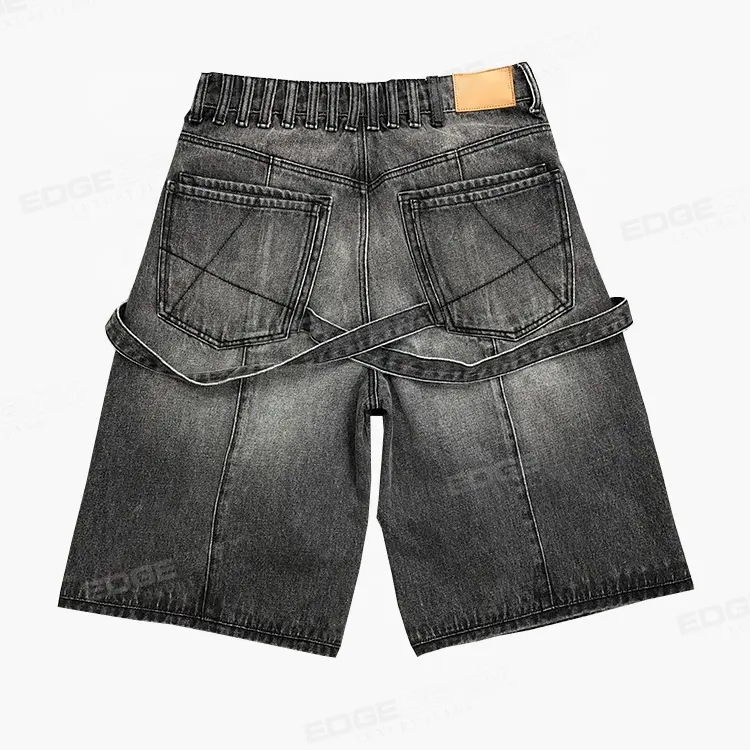 Streetwear hip hop y2k gris short baggy en jean pour homme personnalisé