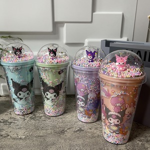 Phim Hoạt Hình Sáng Tạo Kulomi Rơm Cốc Nước Với Nắp Sanrio Cốc Nước Cho Trẻ Em Hai Lớp Lạnh Uống Long Lanh Chai Nước Đá - Product Image 3